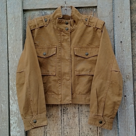 American eagle cropped tan denim jacket large - Picture 2 of 9